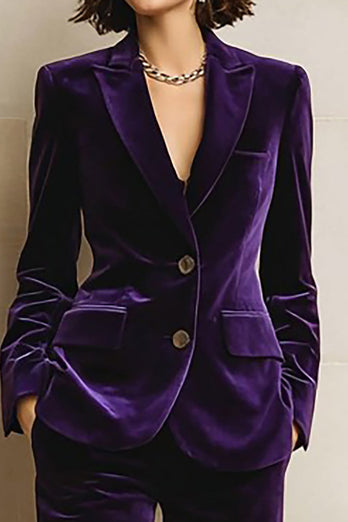 2 Piece Plum Velvet Peak Lapel Prom Suits with Pockets
