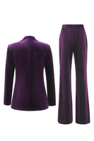 Load image into Gallery viewer, 2 Piece Plum Velvet Peak Lapel Prom Suits with Pockets