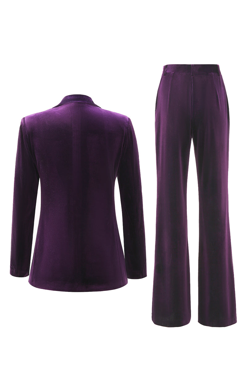 Load image into Gallery viewer, 2 Piece Plum Velvet Peak Lapel Prom Suits with Pockets
