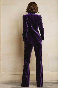 2 Piece Plum Velvet Peak Lapel Prom Suits with Pockets