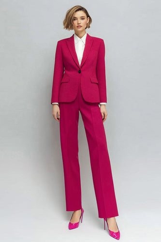 2 Piece Fuchsia Long Sleeves Peak Lapel Fitted Prom Suits