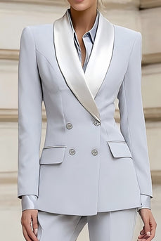 2 Piece Light Grey Shawl Lapel Double Breasted Prom Suits