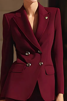 2 Piece Burgundy Peak Lapel Double Breasted Prom Suits