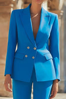 Load image into Gallery viewer, 2 Piece Blue Peak Lapel Double Breasted Prom Suits