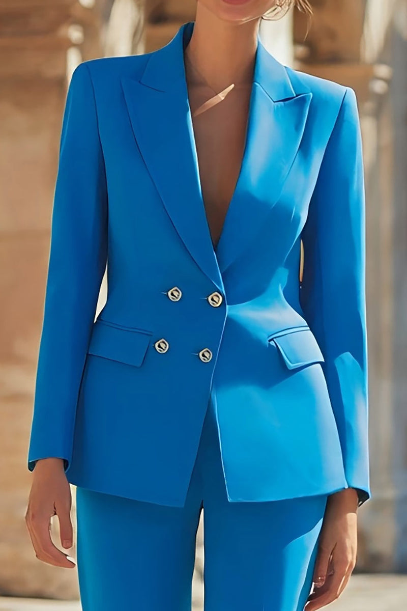Load image into Gallery viewer, 2 Piece Blue Peak Lapel Double Breasted Prom Suits