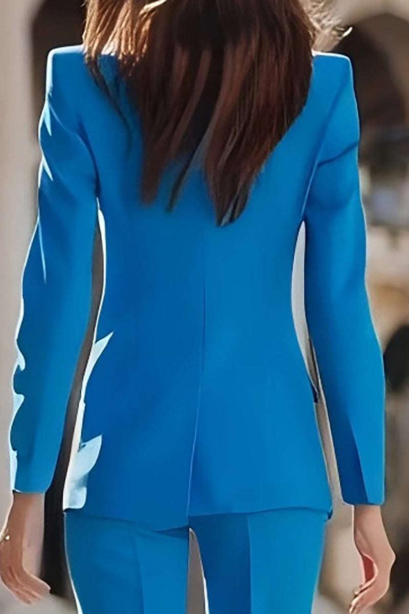 Load image into Gallery viewer, 2 Piece Blue Peak Lapel Double Breasted Prom Suits