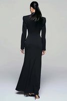 Load image into Gallery viewer, Black Peak Lapel Double Breasted Pencil Long Blazer Dress with Sleeves