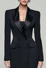 Load image into Gallery viewer, Black Peak Lapel Double Breasted Pencil Long Blazer Dress with Sleeves