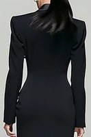 Load image into Gallery viewer, Black Peak Lapel Double Breasted Pencil Long Blazer Dress with Sleeves