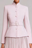 Load image into Gallery viewer, 2 Piece Light Pink High Neck Pleated Business Suits with Belt