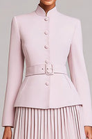 Load image into Gallery viewer, 2 Piece Light Pink High Neck Pleated Business Suits with Belt