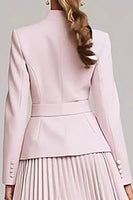 Load image into Gallery viewer, 2 Piece Light Pink High Neck Pleated Business Suits with Belt