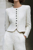 Load image into Gallery viewer, 2 Piece Ivory Tweed Long Sleeves Interview Outfits with Pockets