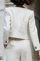 Load image into Gallery viewer, 2 Piece Ivory Tweed Long Sleeves Interview Outfits with Pockets