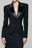 Load image into Gallery viewer, 2 Piece Black Peak Lapel Long Pencil Blazer Dress with Slit