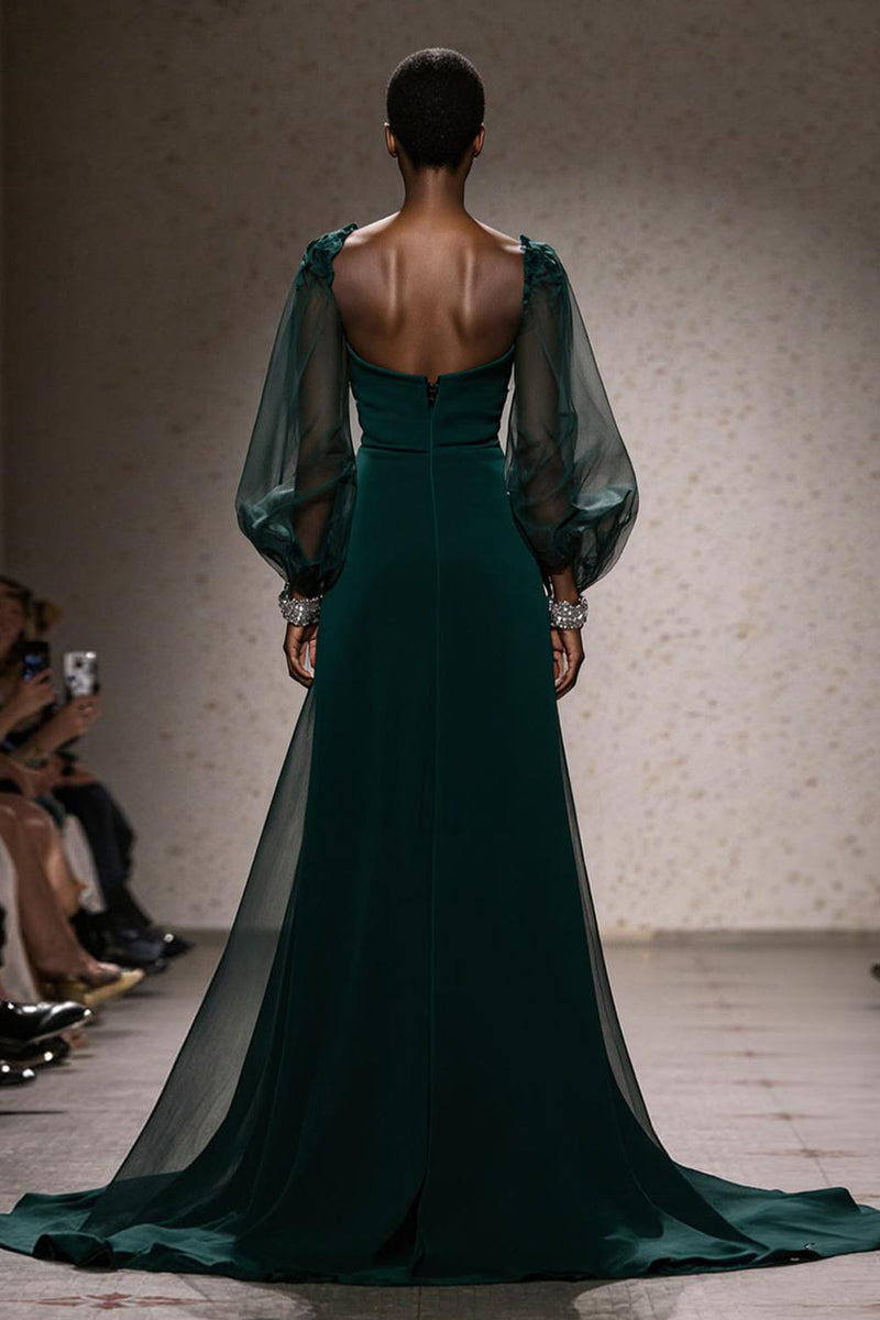 Load image into Gallery viewer, Dark Green Mermaid Square Neck Maxi Gala Dress with Sleeves