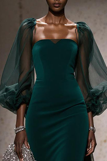 Dark Green Mermaid Square Neck Maxi Gala Dress with Sleeves