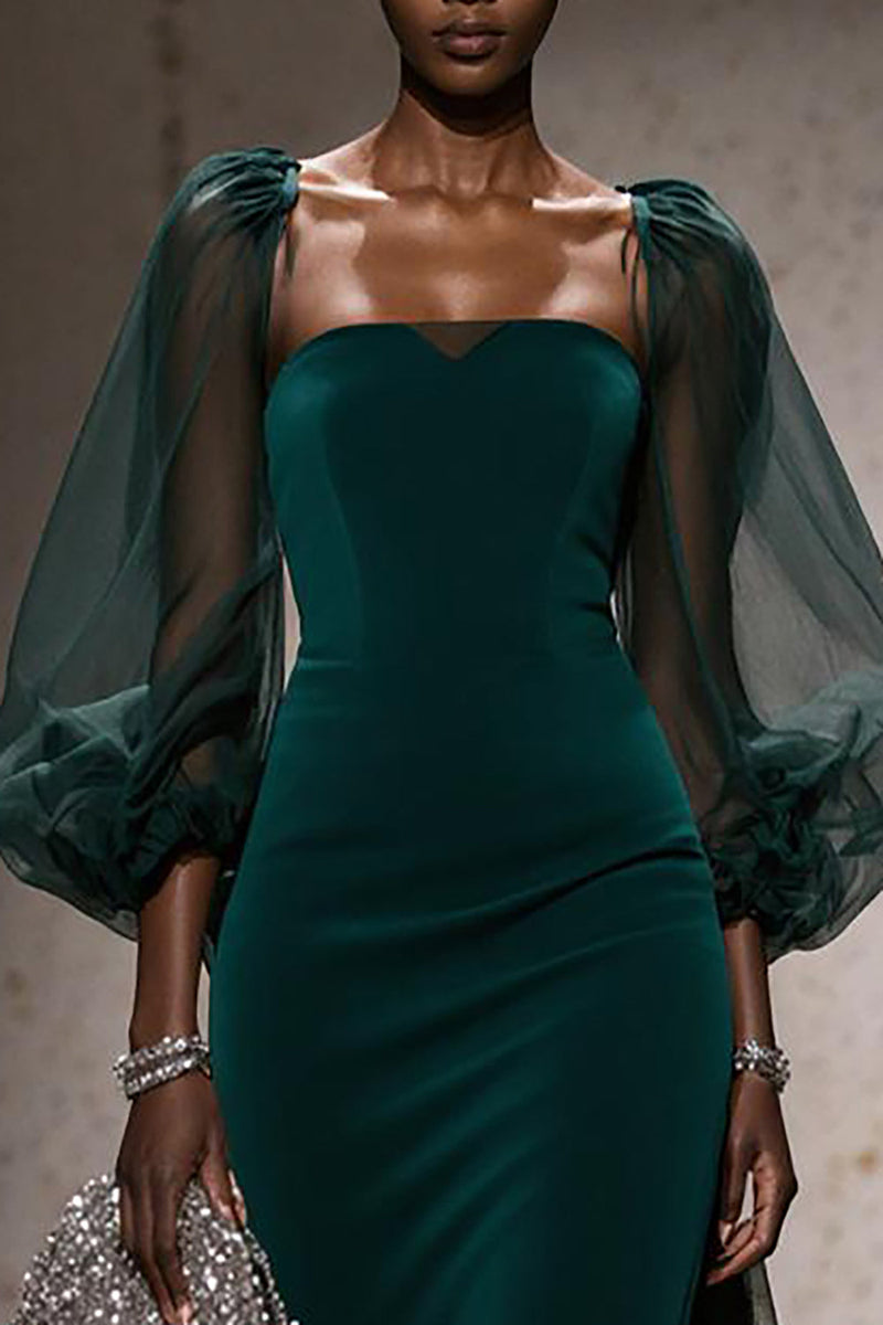 Load image into Gallery viewer, Dark Green Mermaid Square Neck Maxi Gala Dress with Sleeves