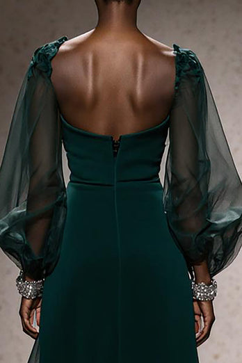 Dark Green Mermaid Square Neck Maxi Gala Dress with Sleeves