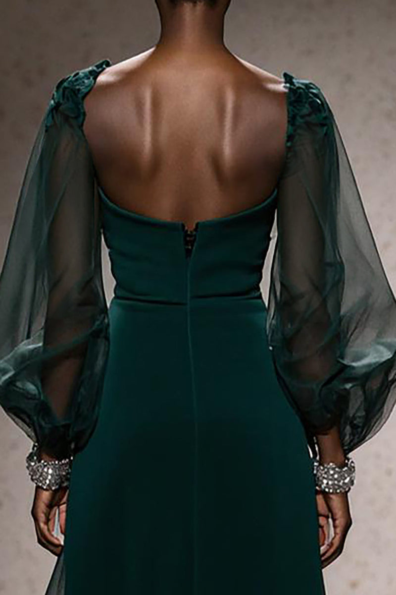 Load image into Gallery viewer, Dark Green Mermaid Square Neck Maxi Gala Dress with Sleeves