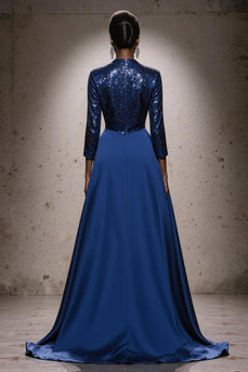 Sparkly Royal Blue Sequin Mermaid High Neck Long Pageant Dress with Cape