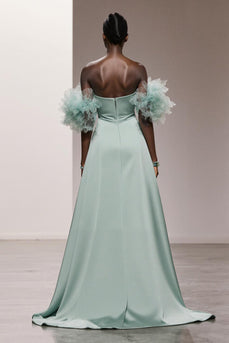 Mint Green Satin Strapless Mermaid Long Formal Dress