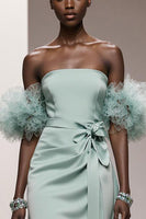 Load image into Gallery viewer, Mint Green Satin Strapless Mermaid Long Formal Dress