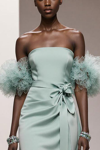 Mint Green Satin Strapless Mermaid Long Formal Dress