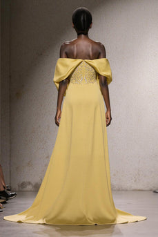 Sparkly Daffodil Mermaid Off the Shoulder Long Pageant Dress with Sequins