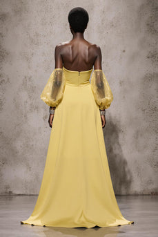 Daffodil Satin Sweetheart Mermaid Long Formal Dress with Sleeves