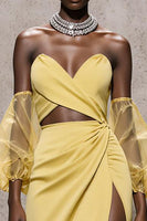 Load image into Gallery viewer, Daffodil Satin Sweetheart Mermaid Long Formal Dress with Sleeves