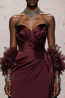 Load image into Gallery viewer, Burgundy Satin Sweetheart Ruched Mermaid Long Formal Dress