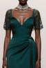 Load image into Gallery viewer, Dark Green Satin Sweetheart Mermaid Long Formal Dress with Sleeves