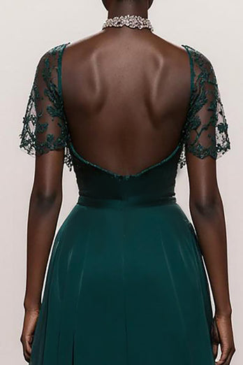 Dark Green Satin Sweetheart Mermaid Long Formal Dress with Sleeves