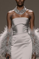 Load image into Gallery viewer, Silver Satin Mermaid Strapless Long Formal Dress with Slit