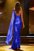 Load image into Gallery viewer, Sparkly Gold Mermaid Long Sequin Pageant Dress with Side Cape