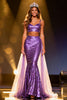 Load image into Gallery viewer, Sparkly Two Piece Purple Sequin Mermaid Long Pageant Dress