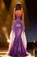 Load image into Gallery viewer, Sparkly Two Piece Purple Sequin Mermaid Long Pageant Dress
