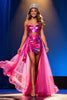 Load image into Gallery viewer, Sparkly Hot Pink Two Piece Bodycon Sequin Short Pageant Dress with Cape
