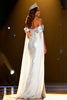 Load image into Gallery viewer, Sparkly Silver Sequin Off the Shoulder Long Pageant Dress with Cape