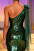 Load image into Gallery viewer, Sparkly Dark Green One Shoulder Long Sequin Pageant Dress with Slit