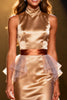 Load image into Gallery viewer, Champagne Satin High Neck Mermaid Long Pageant Dress with Cape