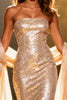 Load image into Gallery viewer, Sparkly Champagne Sequin Strapless Mermaid Long Pageant Dress with Shawl