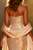 Load image into Gallery viewer, Sparkly Champagne Sequin Strapless Mermaid Long Pageant Dress with Shawl