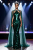 Load image into Gallery viewer, Sparkly Dark Green Mermaid Halter Sequin Long Pageant Dress with Cape
