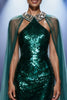 Load image into Gallery viewer, Sparkly Dark Green Mermaid Halter Sequin Long Pageant Dress with Cape