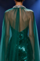 Load image into Gallery viewer, Sparkly Dark Green Mermaid Halter Sequin Long Pageant Dress with Cape