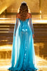 Load image into Gallery viewer, Sparkly Lake Blue Mermaid Sequin Sweetheart Maxi Pageant Dress with Cape