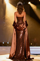 Load image into Gallery viewer, Sparkly Coffee Mermaid Sequin Long Pageant Dress with Shawl