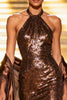 Load image into Gallery viewer, Sparkly Coffee Halter Mermaid Sequin Long Pageant Dress with Shawl
